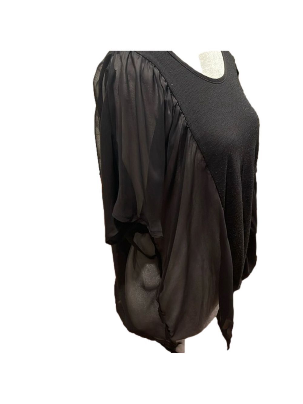 Self Esteem M black see through side panel shirt with gathered hem